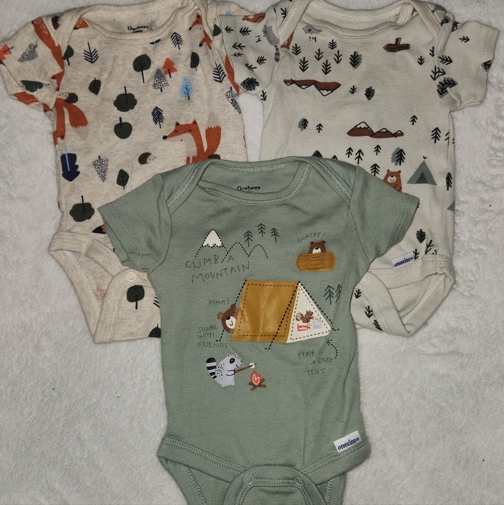 Gerbers Bodysuit Trio - Green, Cream, and Tan